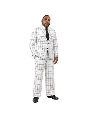Men's Plaid White & Black Suit